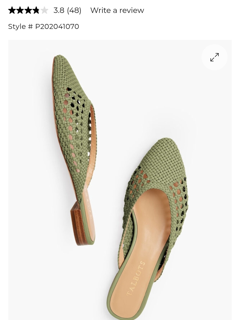 Talbots Olive Woven Pointed-Toe Slip-On Mule *New In box